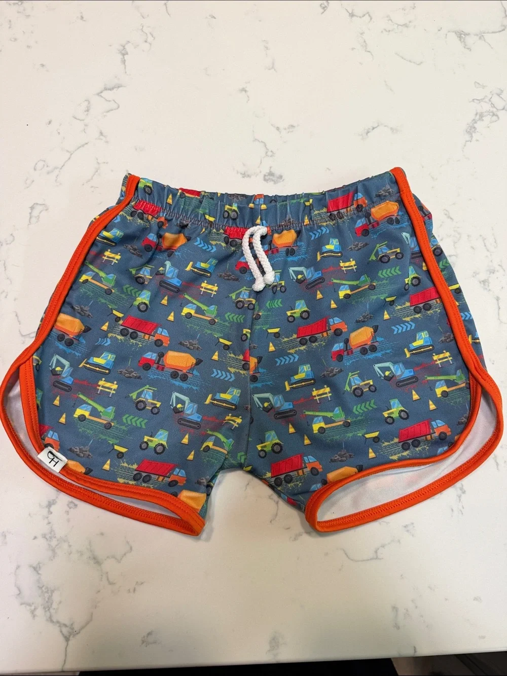 Kids Construction Print Swim Shorts - Blue & Orange George Hats size 5/6